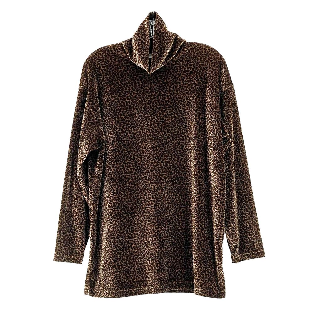 Vintage Gantos Leopard Print Tunic Long Sleeve Turtle Neck Top Medium Basics